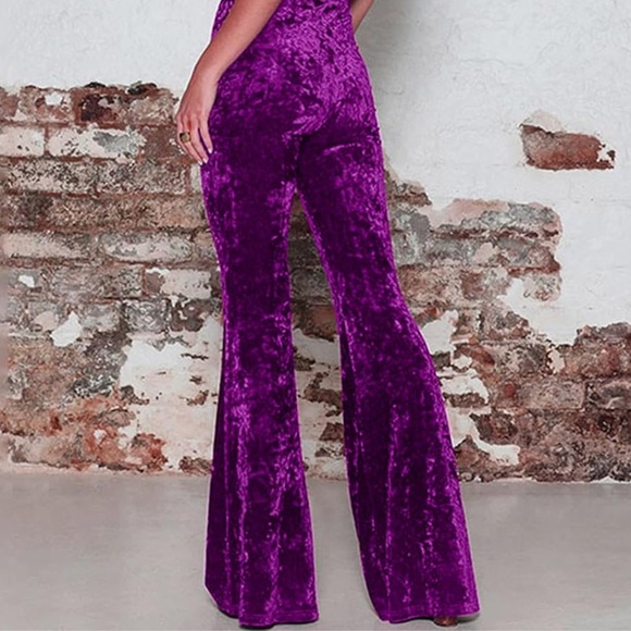 Purple velvet bell bottom pants flared Festival gypsy rave burning man 70’s doll - Picture 2 of 2